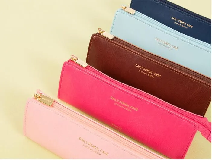 Классическая Синтетическая кожаная повседневная сумка-карандаш коричневый розовый синий темно-синий 20*6,5*5,5 см корейские канцелярские товары подарок для студентов