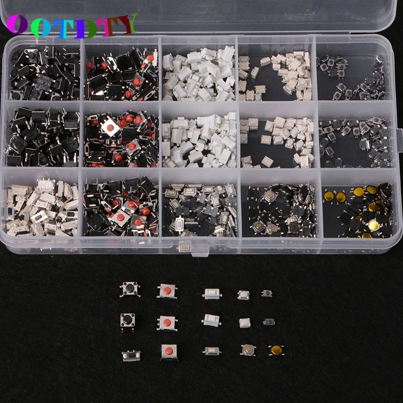 

OOTDTY 750Pcs/set 15 Value Tactile Push Button Switch Micro Switch Momentary Assortment Kit