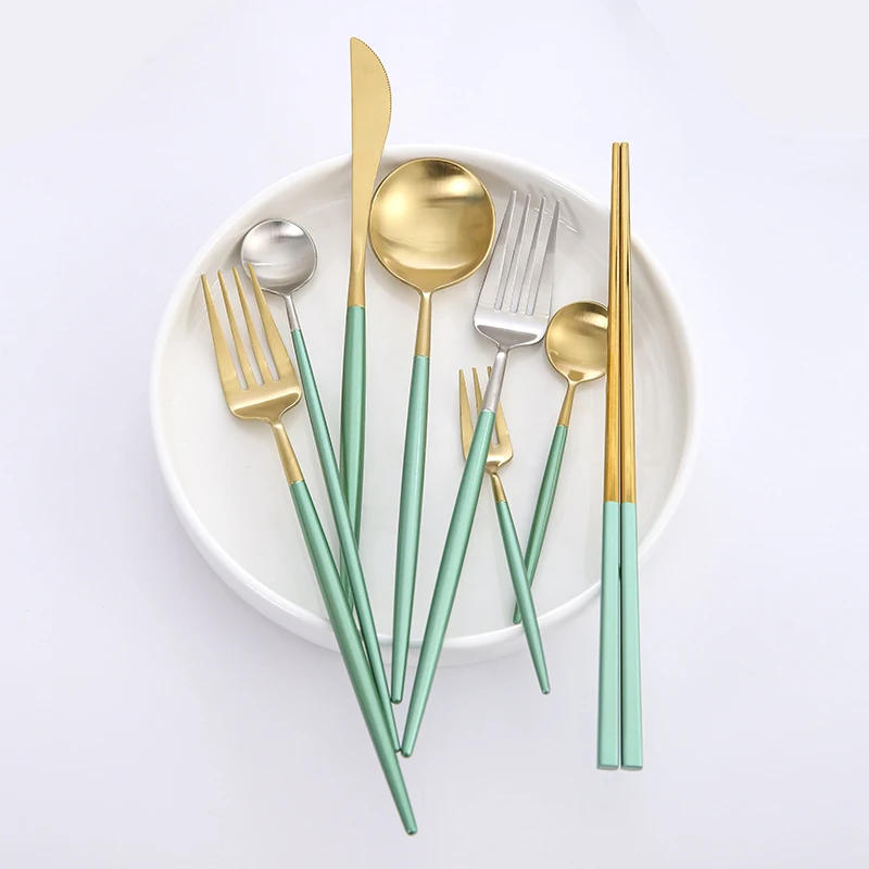 Korean Golden Dinnerware Set 7 Pieces Stainless Steel Knife Fork Set
