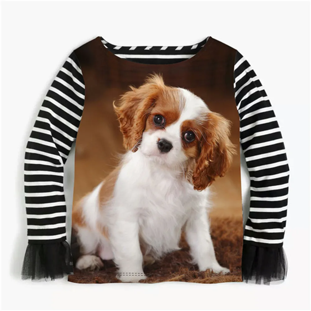 Girls Clothes 2018 New Casual Cotton Long Sleeve stripe Animal puppy ...