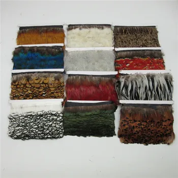 

YY-tesco Natural Pheasant Feathers Trims Fringe Ribbon Trim With Satin Ribbon Sewing Crafts Costumes Decorative Plumes
