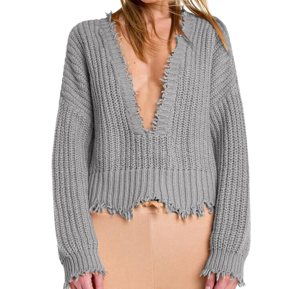 Womens Winter Autumn Warm Sweater Casual Acrylic Jumper V Neck Knitted