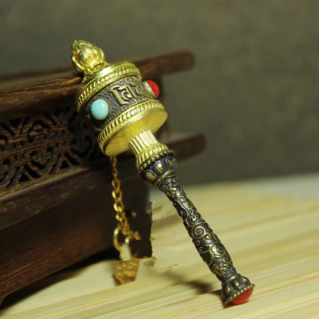 Tíbet suministros cobre fino om mani padme hum Lotus mano arranque