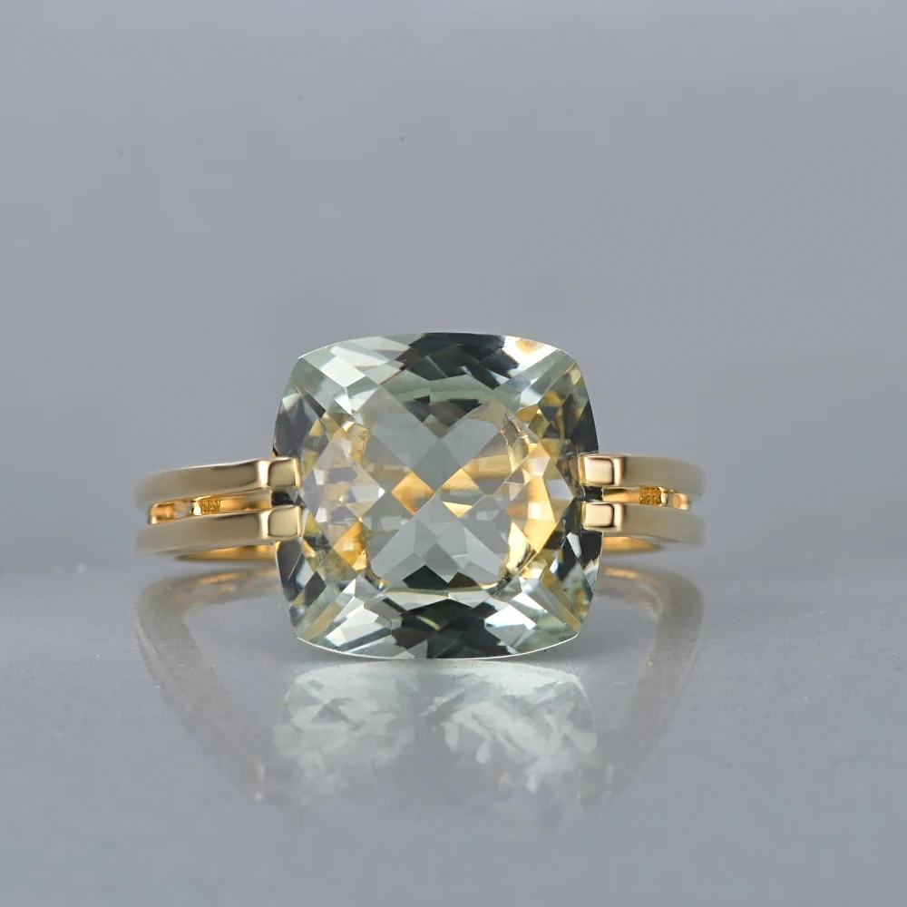 Caimao Jewelry 6.6ct Natural Square Cushion Green Amethyst 14k Gold Ring Free Shipping