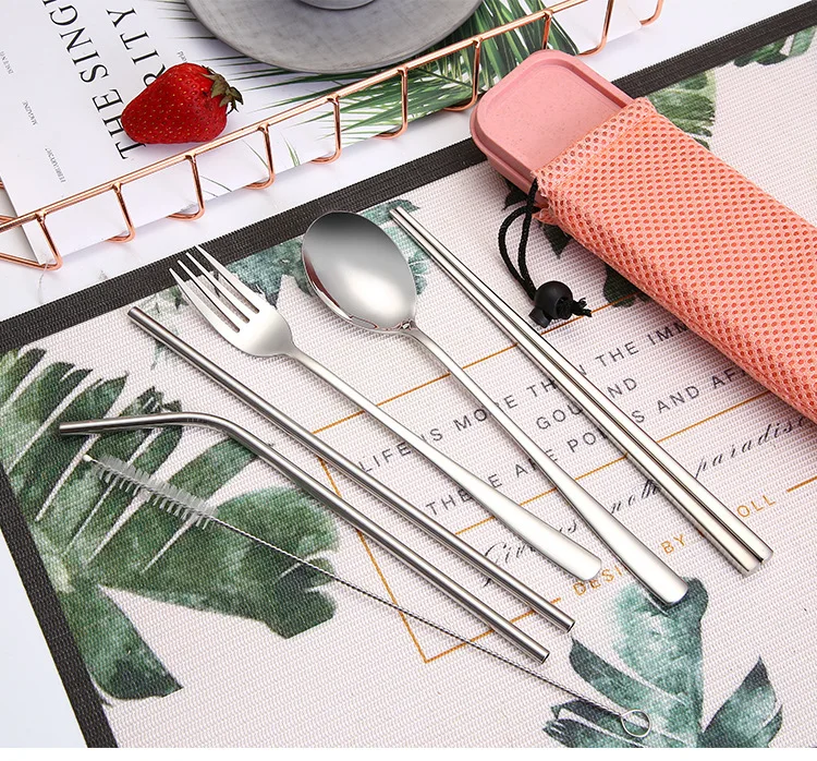 

Tableware Stainless Steel Chopsticks Fork and Spoon Cutlery Set with Eco Friendly Metal Straw for Portable Travel Cutlery Set