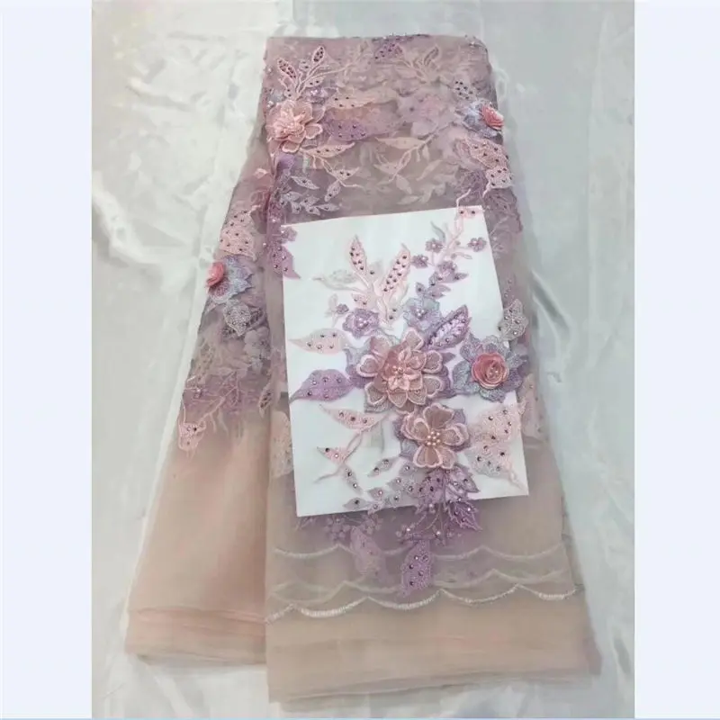 

Fashion 3D Applique French Tulle Lace Fabric African Embroidery Tulle Mesh Lace with Sequins and Beads French Net Lace Material