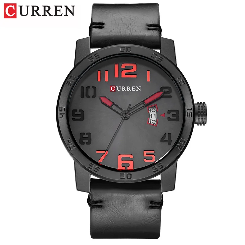 Новые модные брендовые кварцевые часы CURREN с кожаным ремешком, спортивные мужские наручные часы с календарем, повседневные деловые мужские часы Hodinky