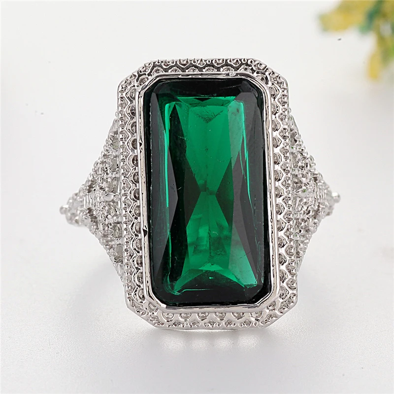 Бохо большое кольцо с зеленым камнем для женщин и мужчин ювелирные изделия серебряного цвета кубический циркон кольцо Роскошный бренд Bague Femme Anillos Mujer O5C193