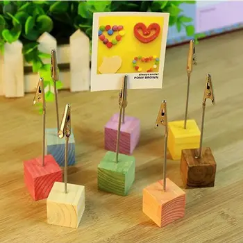 

8pcs Wedding Place Card Holder Picture Memo Note Photo Name Clip wood Base