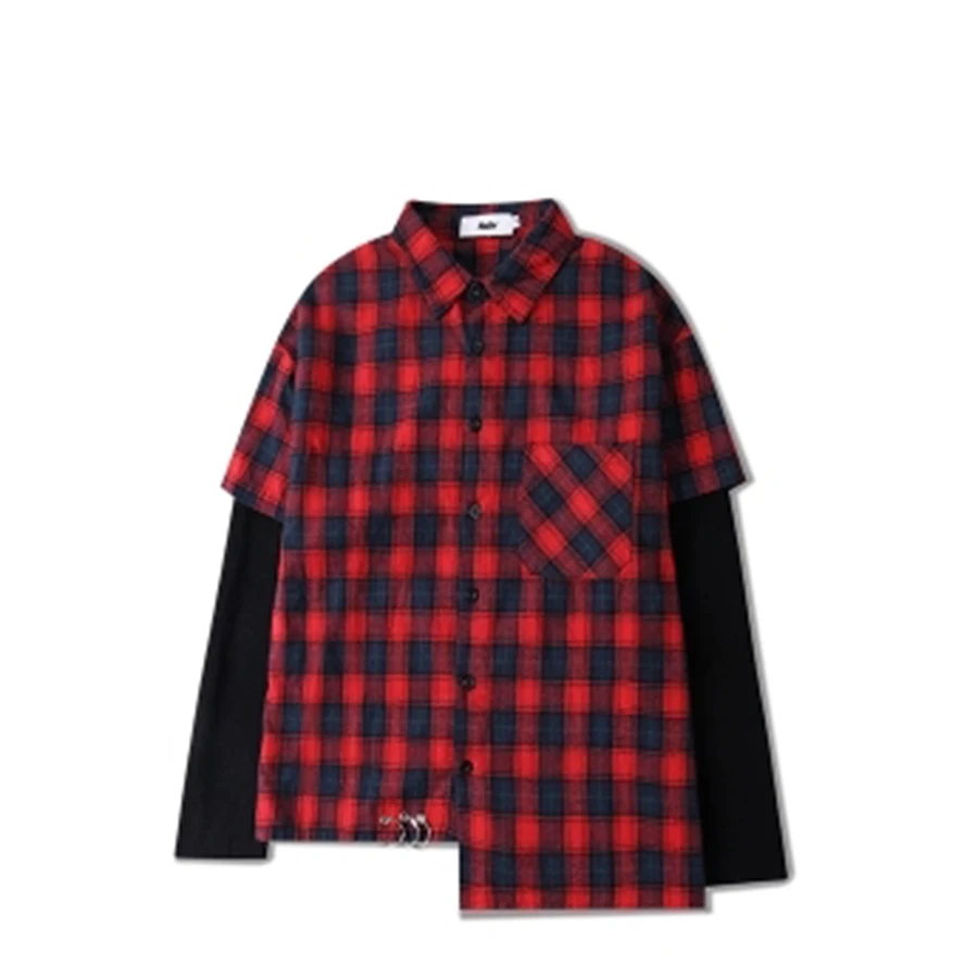 

2018 Contrast Plaid Check Hip- Hop Flannel Shirt Large Size Skateboard Shirt Casual Chemise Homme Camisa Xadrez Man Coat 50CS85