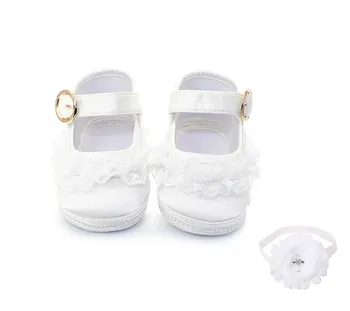 

Delebao White Lace Metal Hook & Loop Christening Baptism Baby Girl Shoes + Baptism Hair Accessory For 0-12 Months