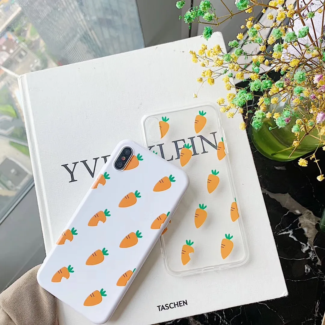

Simple Cute vegetable carrot pattern transparent soft TPU Silica gel Case For iPhone 6 6s 7 8 Plus X XSMAX XR shockproof Cover