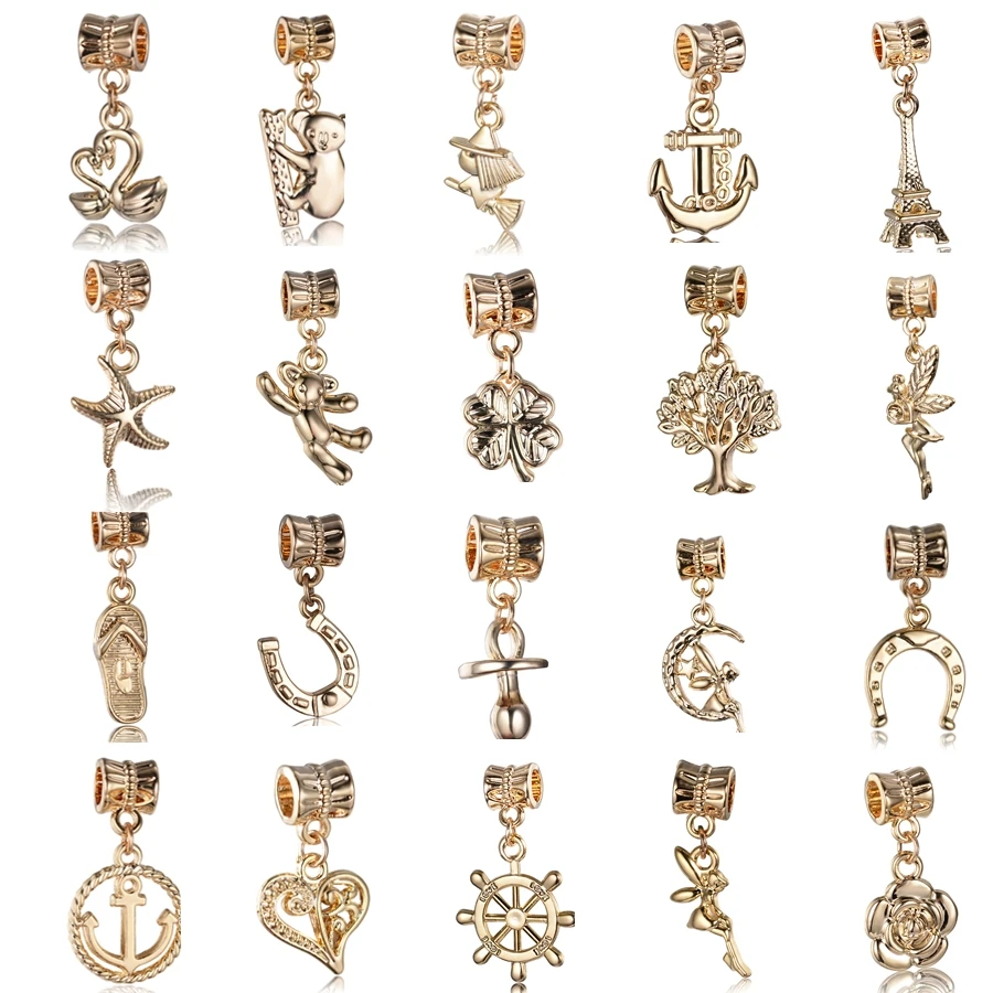 

High Quality diy bead Golden Pendant Bead Charms Fit Original Pandora Beads Bracelets Women Charm DIY Jewelry Accessories