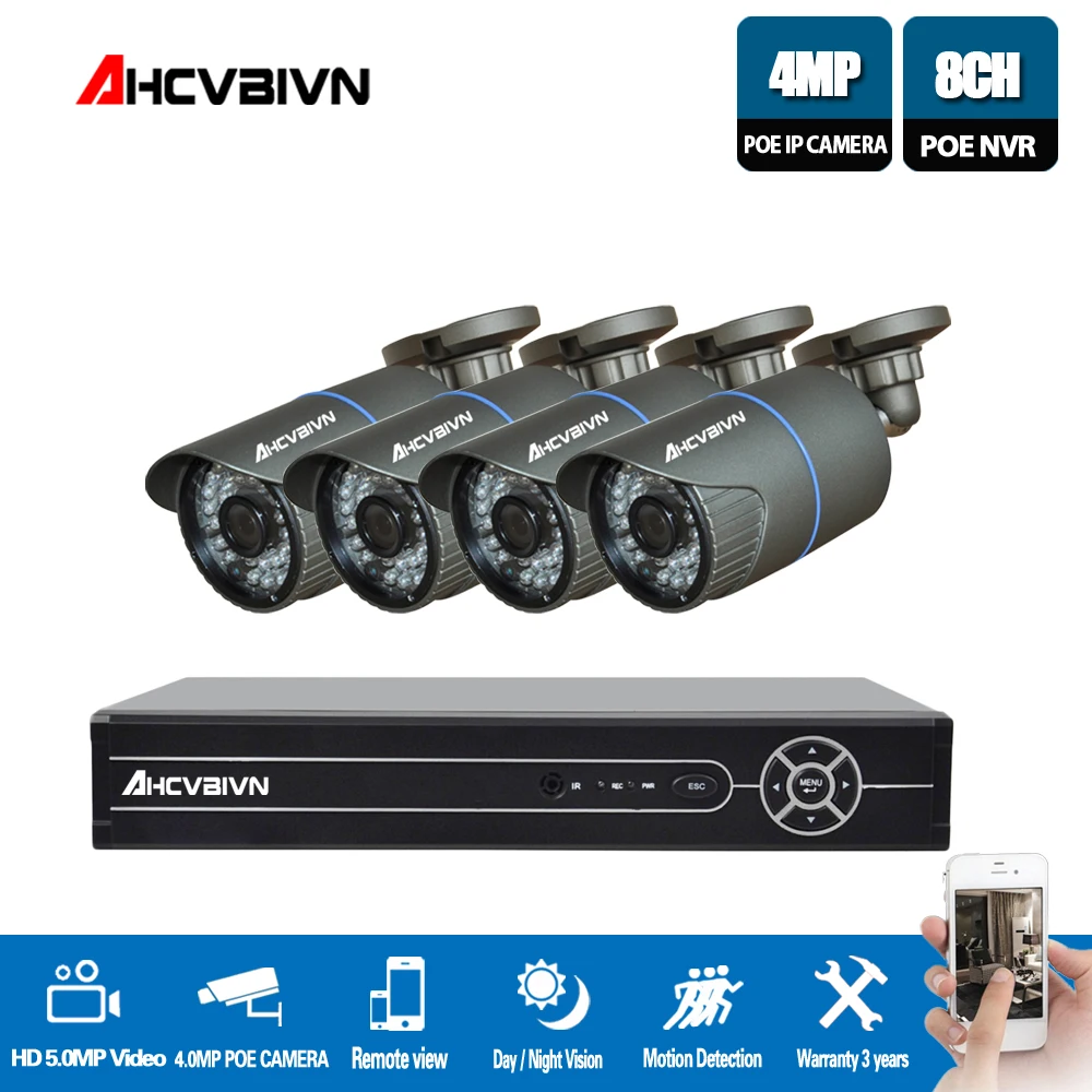 

H.265 5MP CCTV System POE NVR kit 8ch 4MP waterproof POE IP camera bullet Home Security camera system outdoor Mobile app view