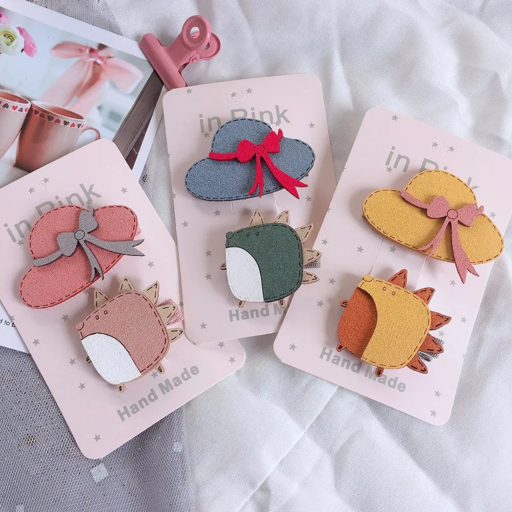 

Korean Handmade Cartoon Hedgehog Straw Hat Children Girl Kids BB Hairpins Hair clips Head wear Sets Accessories-SWC5