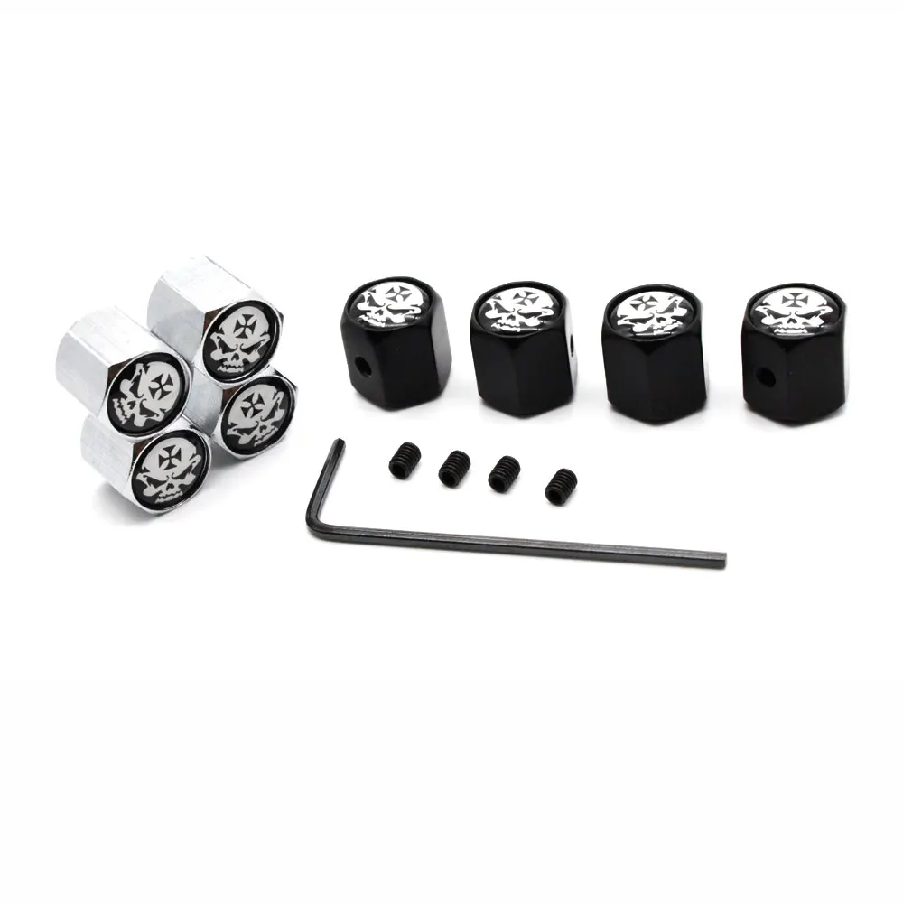 

5 Pcs/Set Zinc Alloy Anti-theft Cross-shaped Skull Logo Tire Valve Stem Cap Tire Wheel Stem Air Valve Caps for Auto Cars