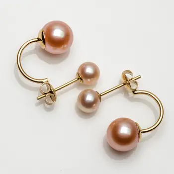 

5.5-8.5mm Double Freshwater Orange Pearl Earrings 14k Yellow Gold AAA Quality