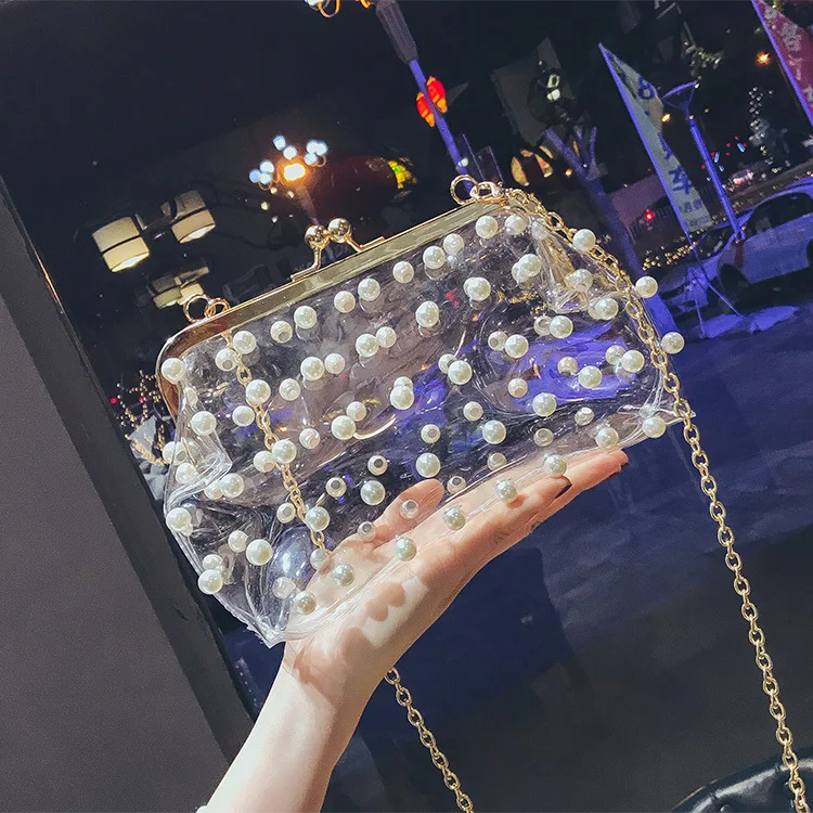Pvc Frizione Borsa Tracolla Trasparente Ragazze Del Con In White 2018 Di Della Piccola Donne Modo Catena Messaggero Delle Ologramma Laser Colorata Perla Sacchetto YHw6I1
