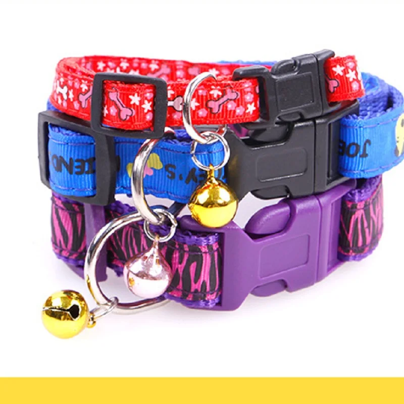 

Lovely Pets Adjustable Polyester Dog Collars Fashionable Puppy Pet Collars with Bells Necklace Collar Dogs Cat Collars
