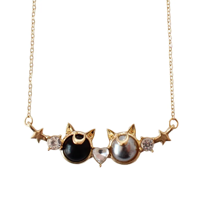 

Gold Color Neck Chain Sweet Sailor Moon Luna Cat Pendant Long Necklace For Women Girls Cosplay Parting Clothing Decoration