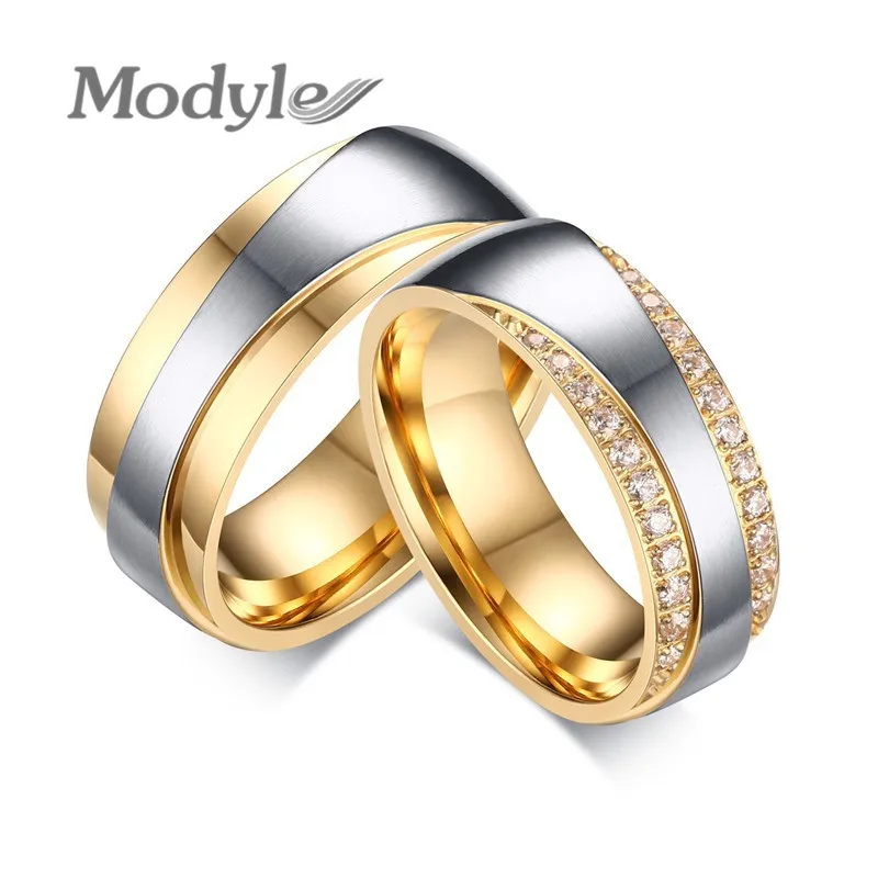 Кольцо обручальное золотистое с фианитом 7 мм для мужчин и женщин|lovely couple rings|wedding