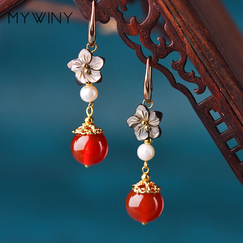 

Simple personality Korean jewelry temperament hipster pearls earrings ,New Original shell flowers fashion earrings