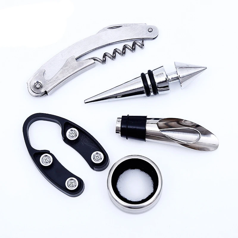 New 5Pcs Wine Bottle Corkscrew Accessory Set Wine Tool Set Novelty