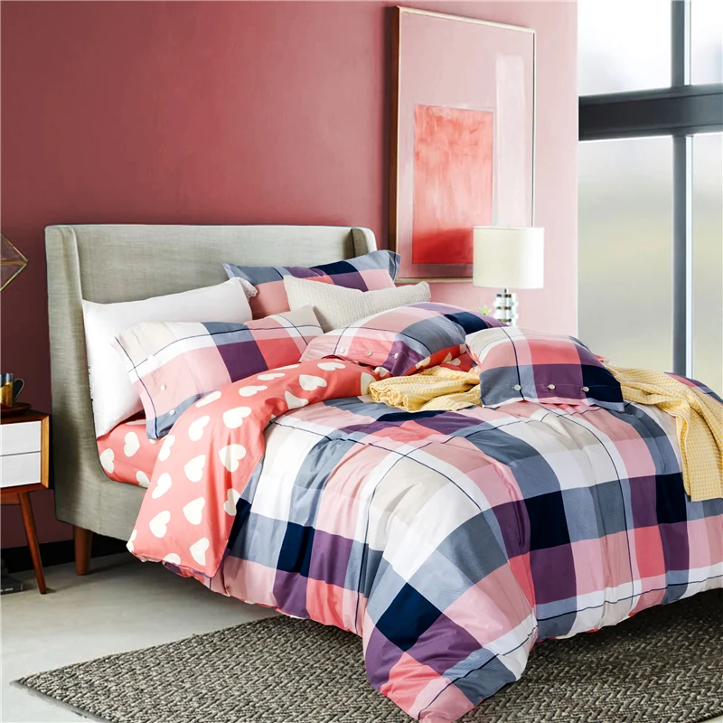 Waliicorners 4pcs 100%Cotton Printed Bedding set Button Duvet Cover set Bedsheet Pillowcases Queen King Size bed linen 24 2