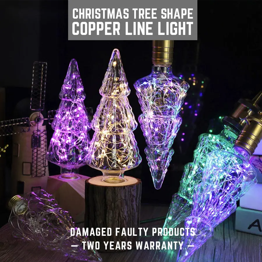 

E27 LED Light Christmas Tree Shape Copper Line Light AC85-265V LED Chandelier Table Lamp Light Source Holiday Decoration Bulb
