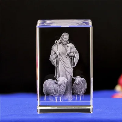Иисус 3D Выгравированные хрустальные подарки кристальная резьба настольные поделки украшения в форме Креста Иисус-пастырь католические сувениры Иисуса серии - Цвет: White