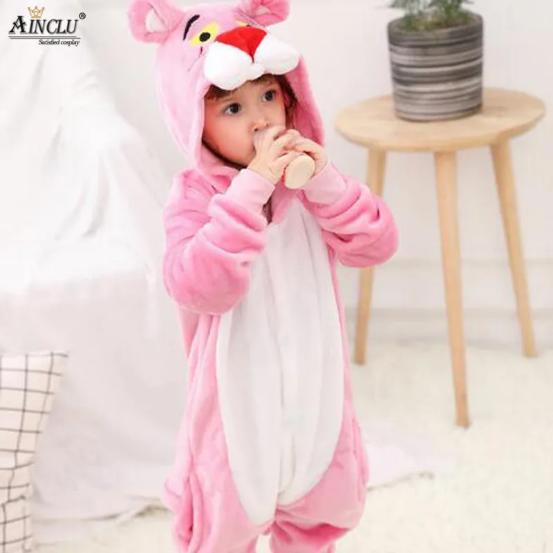 

Winter Kigurumi Cute Pink Panther Pajamas Hooded With Slippers Onesies For kids One-Piece Animal Pajamas Long Sleeve Sleepwear