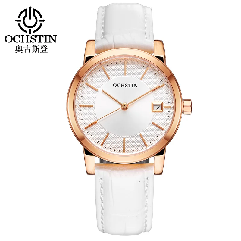 OCHSTIN Золотые женские часы модные повседневные кожаные кварцевые часы женские Авто Дата элегантный браслет наручные часы Relogio Feminino