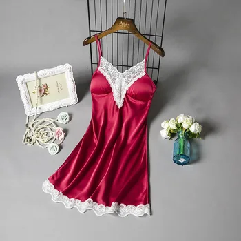 

Sexy Style Nightgown Set Satin Sleepwear Women Ladies Nightwear Nightdress Sexy Lingerie Lace Robes Nuisette Femme De Nuit