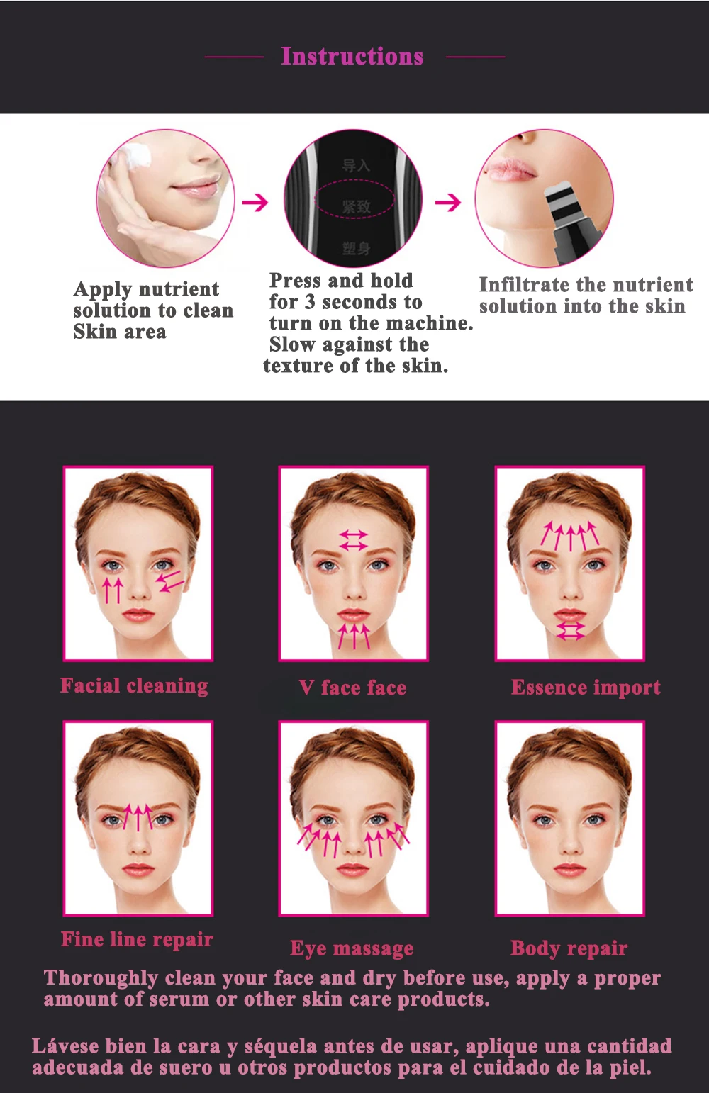 Ultra-sônico do Purificador da Pele do Íon Remoção do Cravo Máquina da Pele Galvânico Microcurrent Facial Whiting Face Lift Tonificação Spa 23 máquina da pele whiting face lift tonificação facial