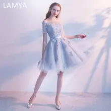 LAMYA короткие кружевные платья с рукавами для выпускного вечера Вечернее с вырезом «Лодочка» вечерние платья элегантного размера плюс вечернее платье vestido de festa