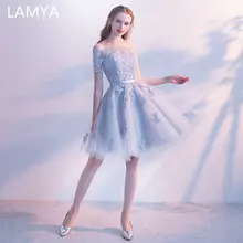 Lamya Korte Kant Mouw Prom Jurken Boothals Avond Party Dress 2021 Elegante Plus Size Formele Toga Vestido De Festa