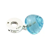 Бусины для самостоятельного изготовления ювелирных изделий из стерлингового серебра-ювелирные изделия синяя лента сердце болтается Charm925 Berloque Perles Шарм