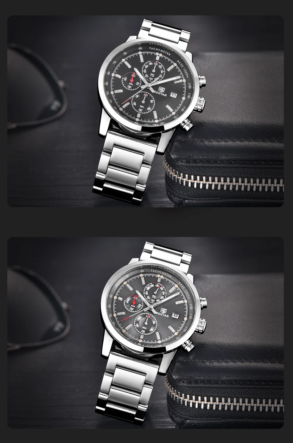 Benyar, мужские часы, Топ бренд, роскошные мужские кожаные кварцевые часы с хронографом, военные водонепроницаемые наручные часы, мужские спортивные часы, relojes