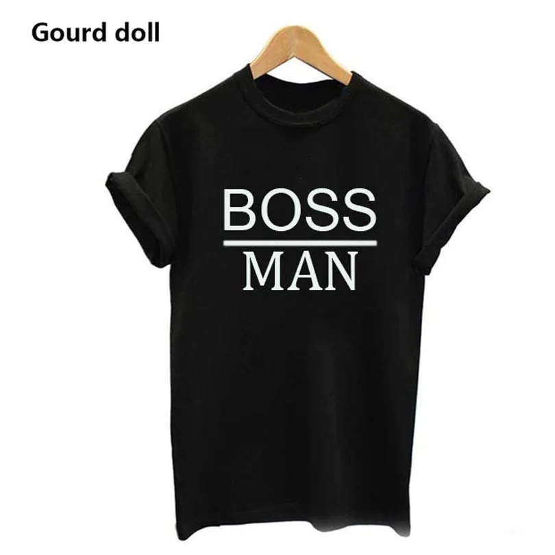 BOSS MAN WHITE Семейные комплекты одежды, футболки для папы и сына, семейная одежда, детские футболки, топы с буквенным принтом gourd Doll - Цвет: BOSS MAN WHITE