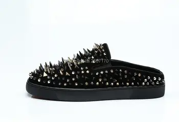 

Men Casual Shoes Thick Flats Metallic Spikes Studded Mules Round Toe rivets platforms Slip On Loafers smoking shoes