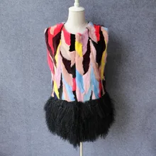 wholesale price Winter long Striped natural mink Fur vest with Mongolia Sheep Fur Coat Luxury waistCoats Women sleeveless jacket