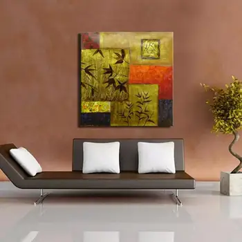 

Wholesale price dark gold color leaves and geometric wall art picture oil painting modern art style for room decoration
