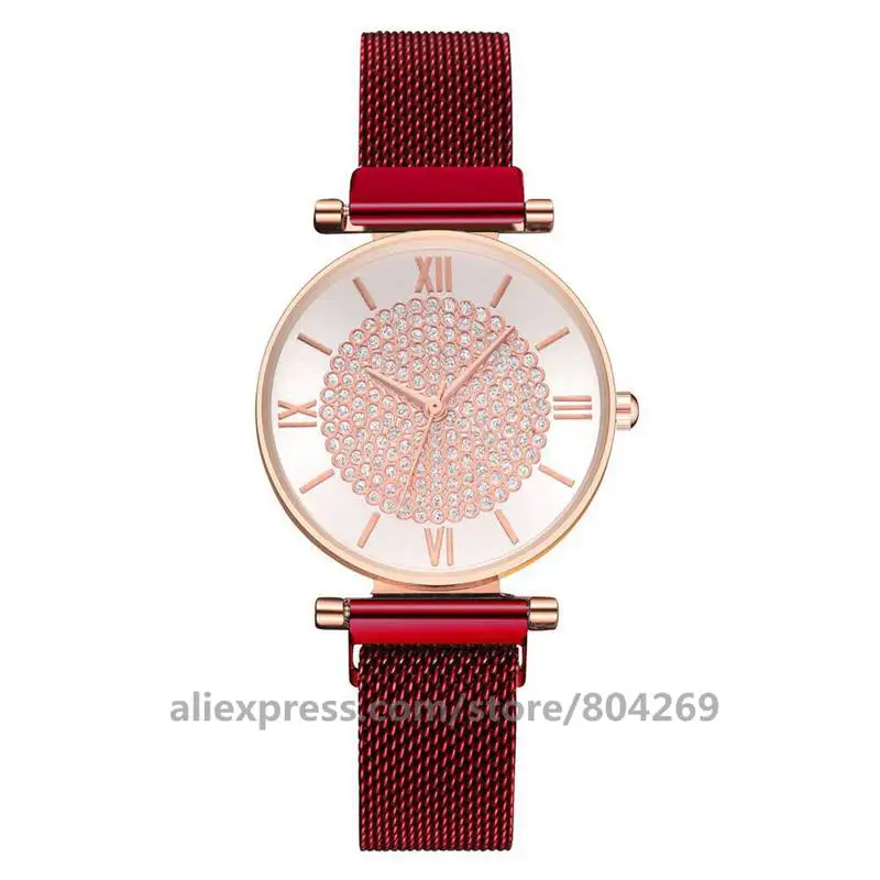 

Luxury Women Watches Ladies Magnetic Starry Sky Colorful Watch Full Rhinestone No Logo Alloy Quartz Wristwatches