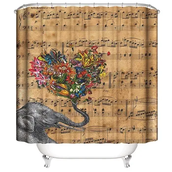 

Elephant Shower Curtains With Hooks Bathroom Curtain Musical Love Baby Elephant Bath Shower Curtain Decor Decoration 3D Curtain