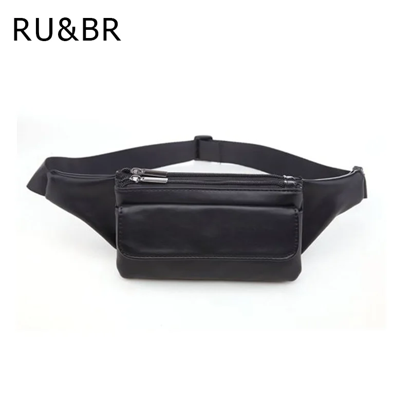RU&BR Leisure Travel Zipper Money Belt Bags Fashion PU Leather Solid