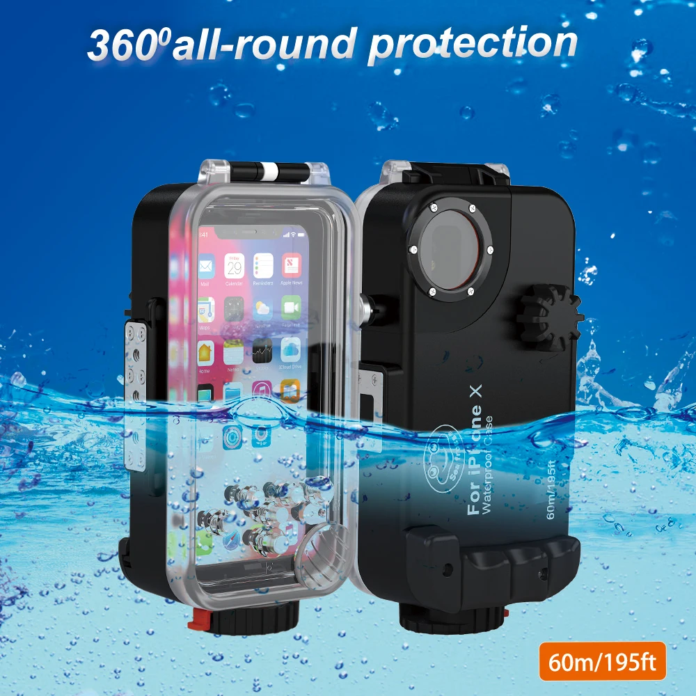 Diving Phone Housing case For iPhone X 60m Professional Waterproof Protective Cover Color Filter Shoot bright Photo Necessary (7)