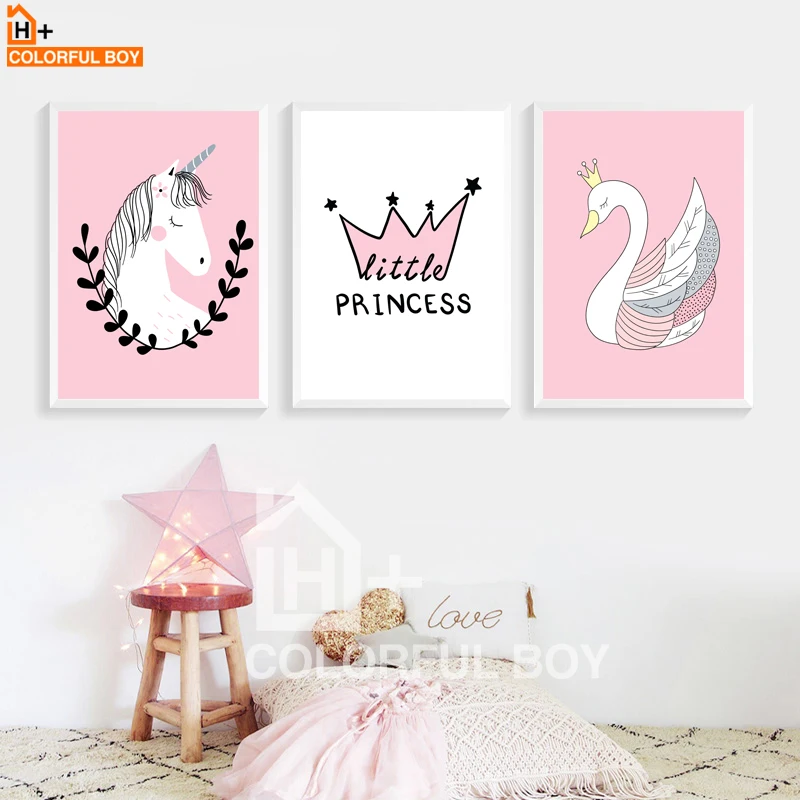 COLORFULBOY Unicorn Swan Princess Wall Art Canvas Painting
