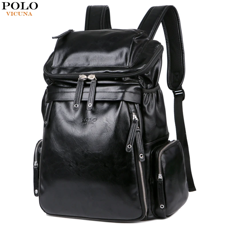 

VICUNA POLO Brand Leisure Black Back Pack Large Capacity Men Travel Bag High Quality Leather Backpack For Men Laptop Backpacks