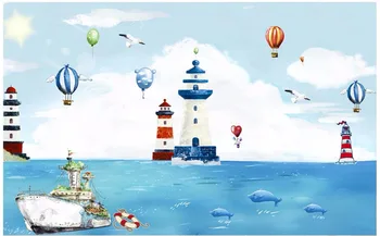 

Custom 3d photo wallpaper 3d wall murals wallpaper Mediterranean lighthouse hot air balloon boat dolphin beach background wall