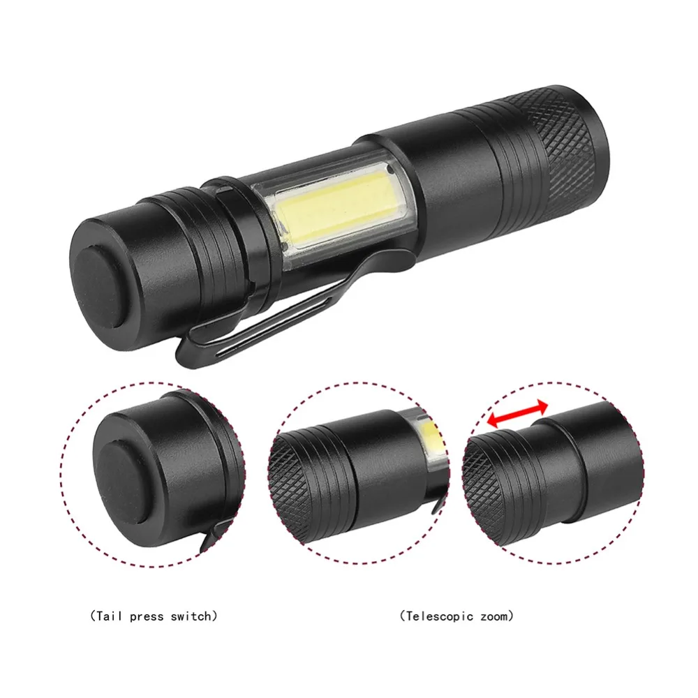

LumiParty Outdoor Mini Portable Mini Strong Telescopic Zoom Light Flashlight LED Clip Penlight Torch Light Lamp AA battery